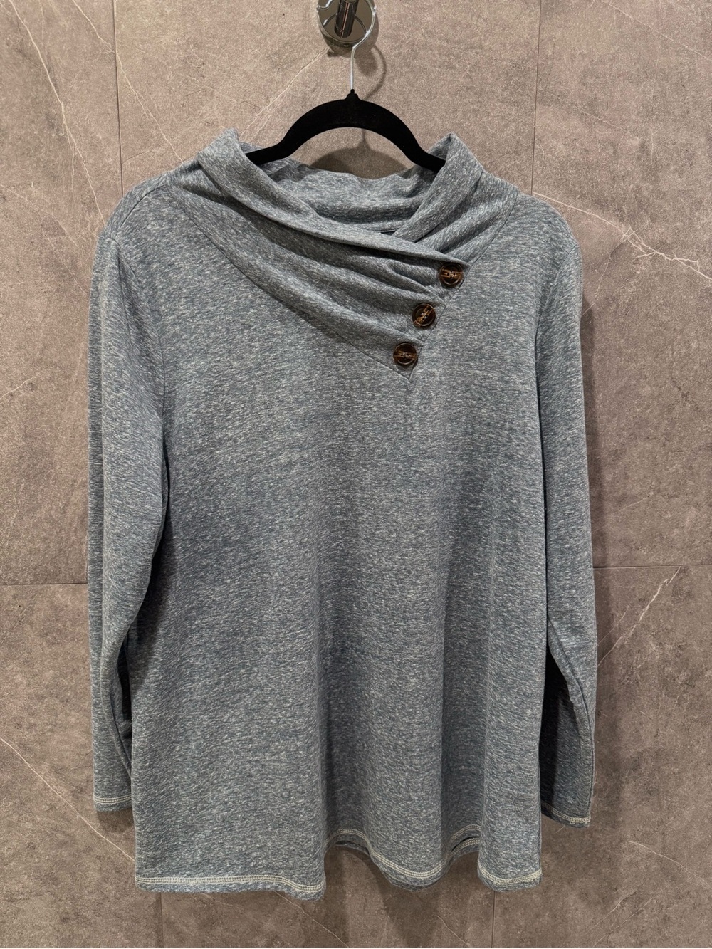 Soft Surroundings Blue Brinley Top w/Pleated Cowl Neck Women's Size PXL